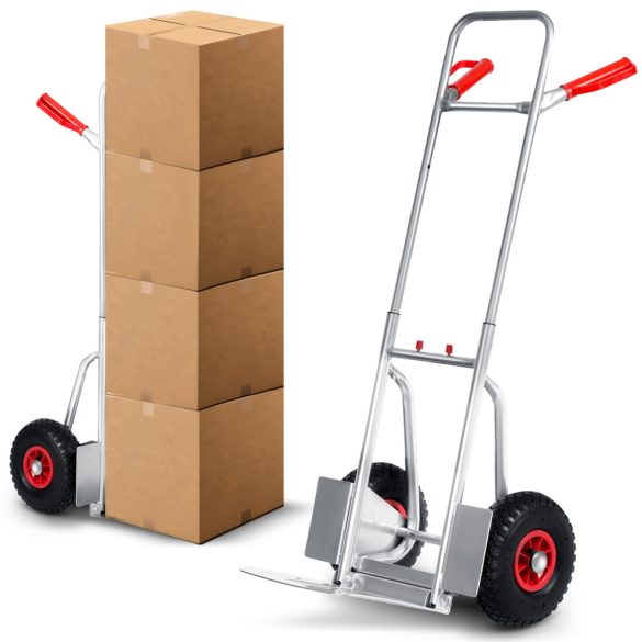 Molnárkocsi, Humberg HM-507, ezüst, acél váz, 150 kg teherbírás, összehajtható, állítható magasság (75-108cm), tömör kerekek