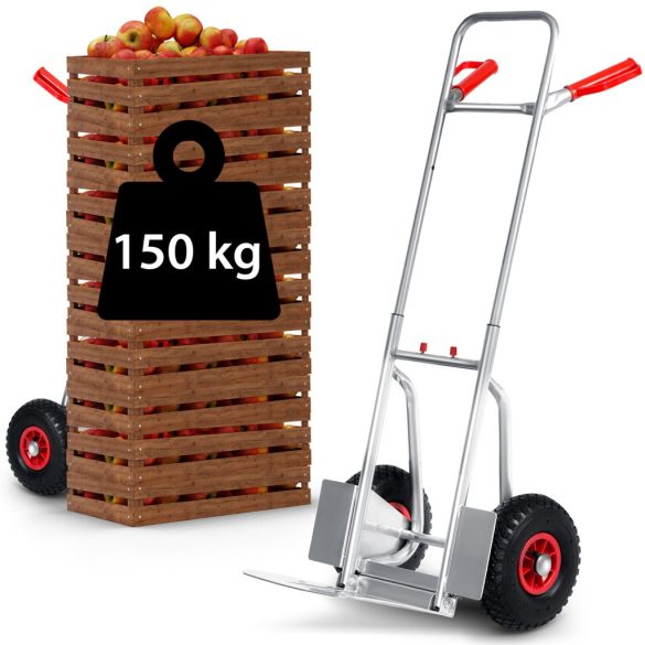 Molnárkocsi, Humberg HM-507, ezüst, acél váz, 150 kg teherbírás, összehajtható, állítható magasság (75-108cm), tömör kerekek