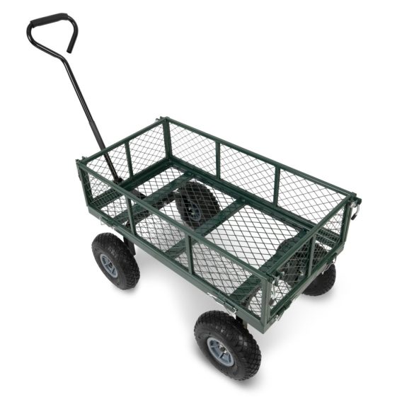 Négykerekű kocsi, Humberg HM-509, zöld, 100 l, 500 kg teherbírás, acél váz, levehető acél keret, kormányozható tengely, felfújható kerekek