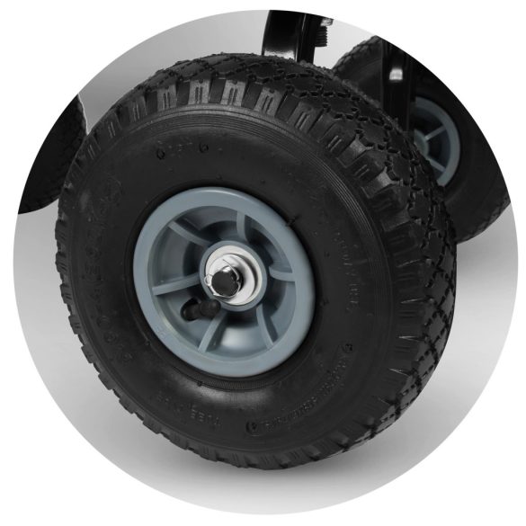 Négykerekű kocsi, Humberg HM-509, zöld, 100 l, 500 kg teherbírás, acél váz, levehető acél keret, kormányozható tengely, felfújható kerekek