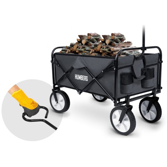 Strandkocsi, Humberg, HM-511, 80 l, fekete, 90 kg teherbírás, összecsukható, porszórt acél váz, kormányozható tengely, biztonsági hálóval