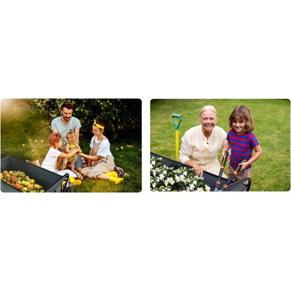 Strandkocsi, Humberg, HM-511, 80 l, fekete, 90 kg teherbírás, összecsukható, porszórt acél váz, kormányozható tengely, biztonsági hálóval