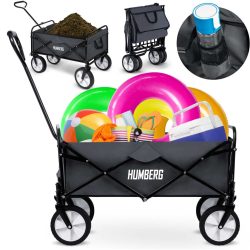   Strandkocsi, Humberg, HM-511, 80 l, fekete, 90 kg teherbírás, összecsukható, porszórt acél váz, kormányozható tengely