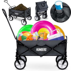 Strandkocsi, Humberg, HM-511, 80 l, fekete, 90 kg teherbírás, összecsukható, porszórt acél váz, kormányozható tengely