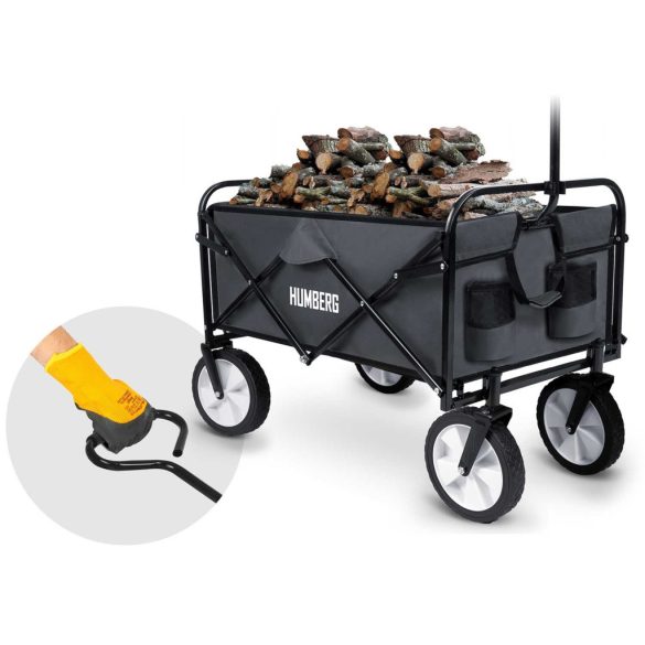 Strandkocsi, Humberg, HM-511, 80 l, fekete, 90 kg teherbírás, összecsukható, porszórt acél váz, kormányozható tengely