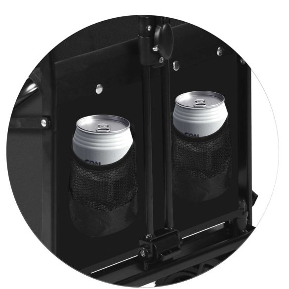 Strandkocsi, Humberg, HM-512, 100 l, fekete, összecsukható, 120 kg teherbírás, acél váz, PVC szövet, 360°-ban forgó kerekek, teleszkópos húzókar