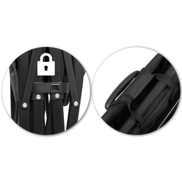 Strandkocsi, Humberg, HM-512, 100 l, fekete, összecsukható, 120 kg teherbírás, acél váz, PVC szövet, 360°-ban forgó kerekek, teleszkópos húzókar