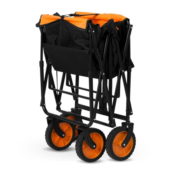 Strandkocsi, Humberg, HM-513, 100 l, fekete, 90 kg teherbírás, összecsukható, porszórt acél váz, forgó első kerekek, biztonsági hálóval