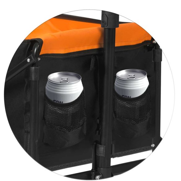 Strandkocsi, Humberg, HM-513, 100 l, fekete, 90 kg teherbírás, összecsukható, porfestett acél váz, 360°-ban forgó első kerekek, levehető ponyva