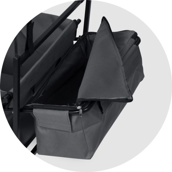 Strandkocsi, Humberg, HM-514, 80 l, antracit, 90 kg teherbírás, összecsukható, kormányozható tengely, állítható tető