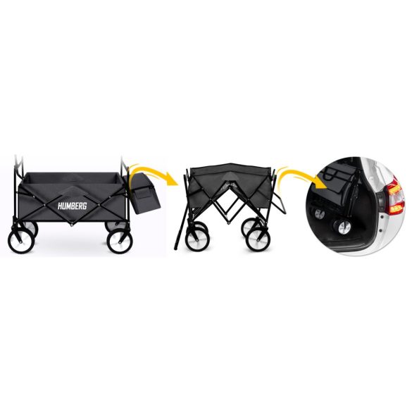 Strandkocsi, Humberg, HM-514, 80 l, antracit, 90 kg teherbírás, összecsukható, kormányozható tengely, állítható tető