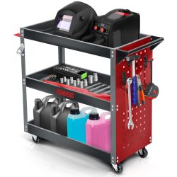   Szerszámos kocsi, Humberg HM-515, piros/fekete, 3 polcos, 80 x 35 x 73 cm, kerekes, 300 kg teherbírás, perforált oldalfal, 551500