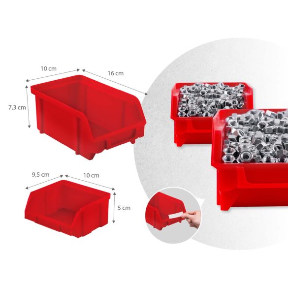 Fali szerszámtartó panel, Humberg HM-581, fekete/piros, 96 x 76 cm, 6 db panel, 43 db kiegészítő (tárolók, kampók, polcok, kulcstartók)