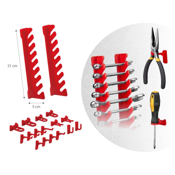 Fali szerszámtartó panel, Humberg HM-581, fekete/piros, 96 x 76 cm, 6 db panel, 43 db kiegészítő (tárolók, kampók, polcok, kulcstartók)
