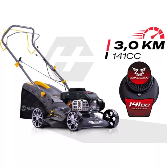 Benzinmotoros fűnyíró, Humberg HM-600, vágásszélesség: 40 cm, Zongshen motor, 141 cm3, 4 ütemű, 2200 W, 3 LE, 45 l gyűjtőkosár, oldalkidobás, mulcsozás, önjáró, 10W30 olajjal