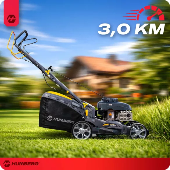 Benzinmotoros fűnyíró, Humberg HM-600, vágásszélesség: 40 cm, Zongshen motor, 141 cm3, 4 ütemű, 2200 W, 3 LE, 45 l gyűjtőkosár, oldalkidobás, mulcsozás, önjáró, 10W30 olajjal