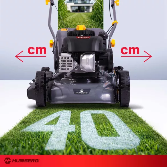 Benzinmotoros fűnyíró, Humberg HM-600, vágásszélesség: 40 cm, Zongshen motor, 141 cm3, 4 ütemű, 2200 W, 3 LE, 45 l gyűjtőkosár, oldalkidobás, mulcsozás, önjáró, 10W30 olajjal