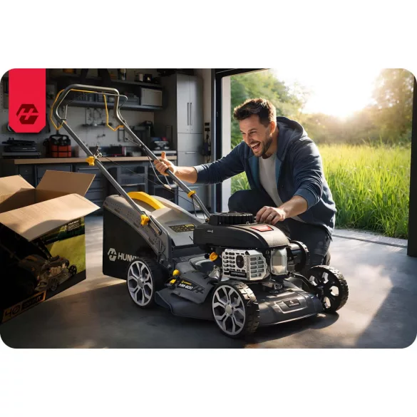 Benzinmotoros fűnyíró, Humberg HM-600, vágásszélesség: 40 cm, Zongshen motor, 141 cm3, 4 ütemű, 2200 W, 3 LE, 45 l gyűjtőkosár, oldalkidobás, mulcsozás, önjáró, 10W30 olajjal