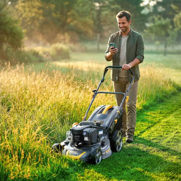 Benzinmotoros fűnyíró, Humberg HM-604, vágásszélesség: 46 cm, Briggs & Stratton motor, 140 cm3, 4 ütemű, 2010 W, 2,73 LE, 70 l gyűjtőkosár, oldalkidobás, mulcsozás, önjáró, 2 db 10W30 olajjal