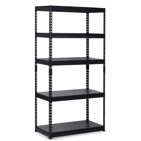 Műhelypolc, Humberg HR-700, fekete, fekete polcok, 183 x 90 x 45 cm, 5 polcos, acél, MDF polclapok, állítható polcmagasság, teherbírás: 250 kg/polc