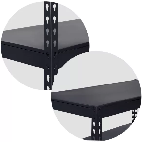 Műhelypolc, Humberg HR-700, fekete, fekete polcok, 183 x 90 x 45 cm, 5 polcos, acél, MDF polclapok, állítható polcmagasság, teherbírás: 250 kg/polc