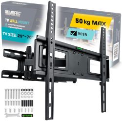   TV tartó konzol, fali, Humberg, fekete, 25"–70" méretig, dönthető és forgatható, 8–40 cm faltávolság, VESA 75×75–400×400, teherbírás: 50 kg