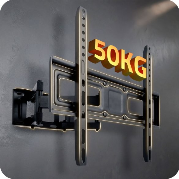 TV tartó konzol, fali, Humberg, fekete, 25"–70" méretig, dönthető és forgatható, 8–40 cm faltávolság, VESA 75×75–400×400, teherbírás: 50 kg