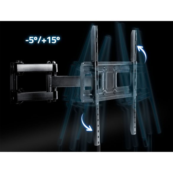 TV tartó konzol, fali, Humberg, fekete, 25"–70" méretig, dönthető és forgatható, 8–40 cm faltávolság, VESA 75×75–400×400, teherbírás: 50 kg
