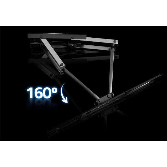 TV tartó konzol, fali, Humberg, fekete, 25"–70" méretig, dönthető és forgatható, 8–40 cm faltávolság, VESA 75×75–400×400, teherbírás: 50 kg