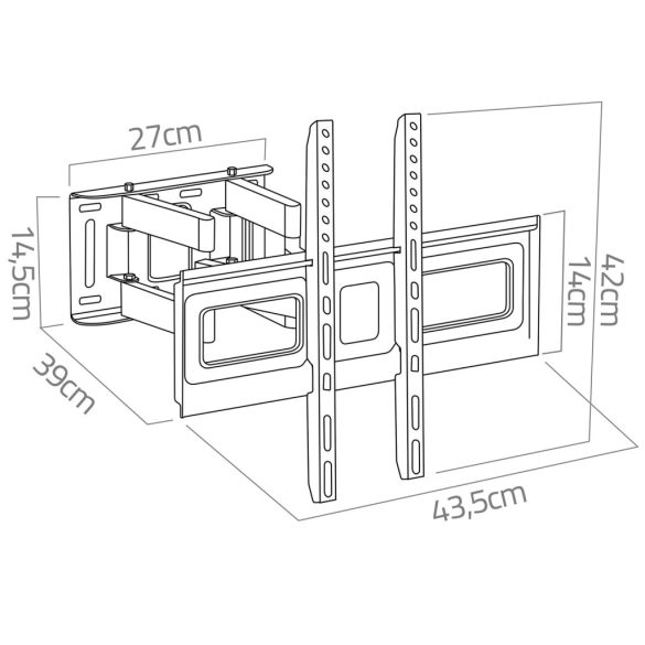 TV tartó konzol, fali, Humberg HM-881, fekete, 32"–80" méretig, dönthető és forgatható, 6,5–43 cm faltávolság, VESA 200 × 200–600 × 400, teherbírás: 70 kg