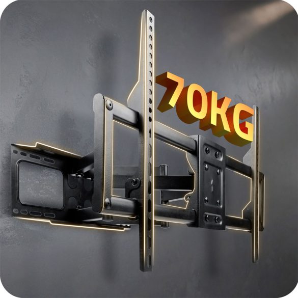 TV tartó konzol, fali, Humberg HM-881, fekete, 32"–80" méretig, dönthető és forgatható, 6,5–43 cm faltávolság, VESA 200 × 200–600 × 400, teherbírás: 70 kg