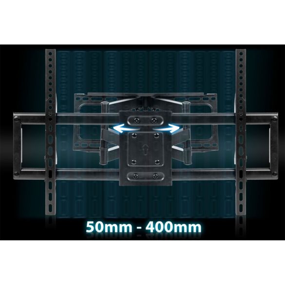 TV tartó konzol, fali, Humberg HM-881, fekete, 32"–80" méretig, dönthető és forgatható, 6,5–43 cm faltávolság, VESA 200 × 200–600 × 400, teherbírás: 70 kg