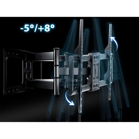 TV tartó konzol, fali, Humberg HM-881, fekete, 32"–80" méretig, dönthető és forgatható, 6,5–43 cm faltávolság, VESA 200 × 200–600 × 400, teherbírás: 70 kg