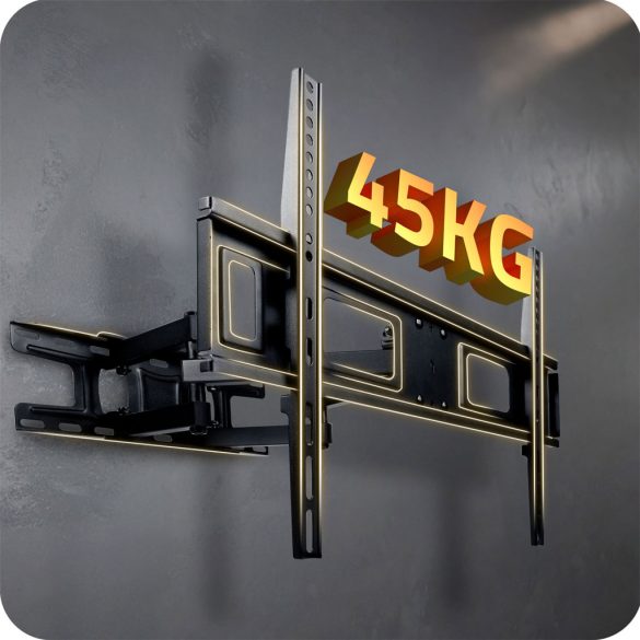 TV tartó konzol, fali, Humberg HM-882, fekete, 32"-70" méretig, dönthető és forgatható, 6-43 cm faltávolság, VESA 50 x 50–600 x 400, teherbírás: 45 kg