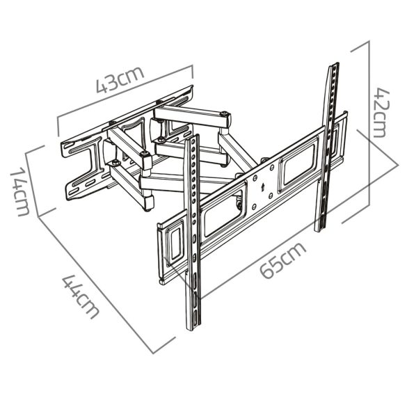 TV tartó konzol, fali, Humberg HM-882, fekete, 32"-70" méretig, dönthető és forgatható, 6-43 cm faltávolság, VESA 50 x 50–600 x 400, teherbírás: 45 kg