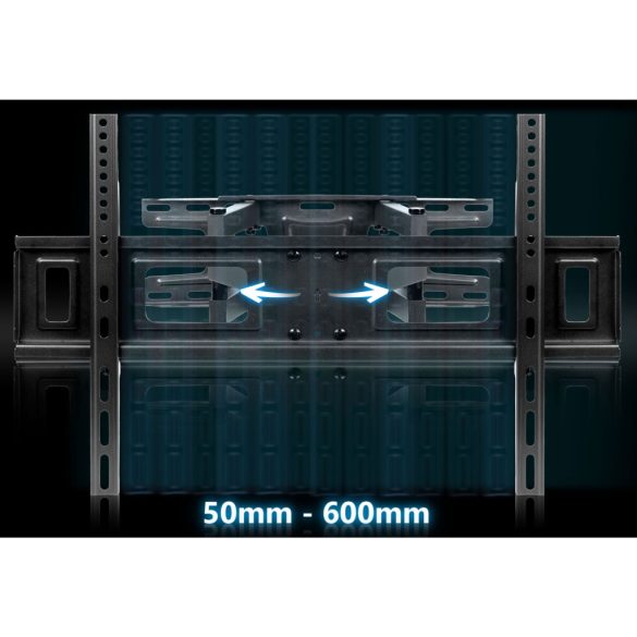 TV tartó konzol, fali, Humberg HM-882, fekete, 32"-70" méretig, dönthető és forgatható, 6-43 cm faltávolság, VESA 50 x 50–600 x 400, teherbírás: 45 kg