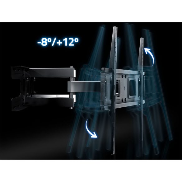TV tartó konzol, fali, Humberg HM-882, fekete, 32"-70" méretig, dönthető és forgatható, 6-43 cm faltávolság, VESA 50 x 50–600 x 400, teherbírás: 45 kg