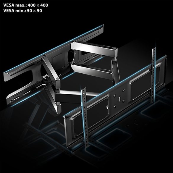 TV tartó konzol, fali, Humberg HM-883, fekete, 23"–60" méretig, dönthető és forgatható, 6-37 cm faltávolság, VESA 50 × 50–400 × 400, teherbírás: 45 kg