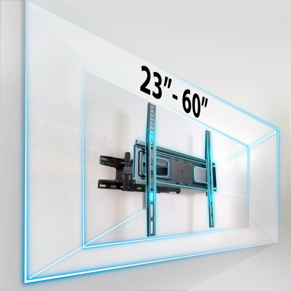 TV tartó konzol, fali, Humberg HM-883, fekete, 23"–60" méretig, dönthető és forgatható, 6-37 cm faltávolság, VESA 50 × 50–400 × 400, teherbírás: 45 kg