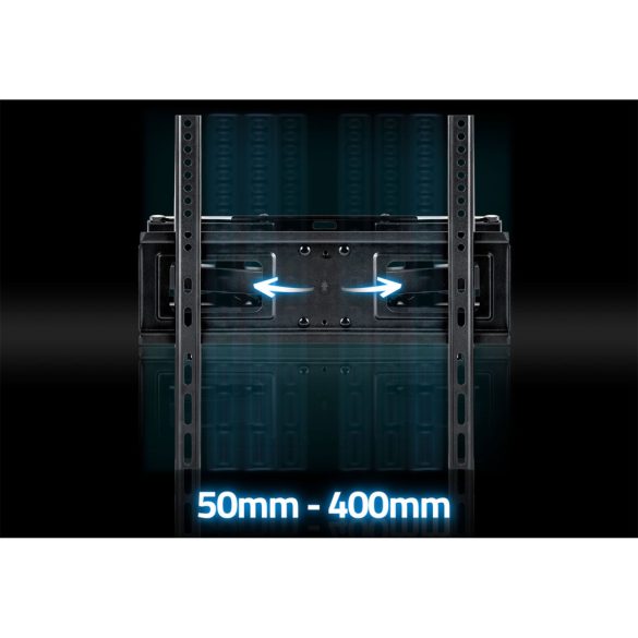 TV tartó konzol, fali, Humberg HM-883, fekete, 23"–60" méretig, dönthető és forgatható, 6-37 cm faltávolság, VESA 50 × 50–400 × 400, teherbírás: 45 kg