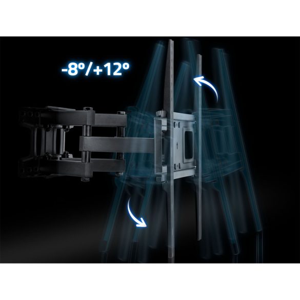 TV tartó konzol, fali, Humberg HM-883, fekete, 23"–60" méretig, dönthető és forgatható, 6-37 cm faltávolság, VESA 50 × 50–400 × 400, teherbírás: 45 kg