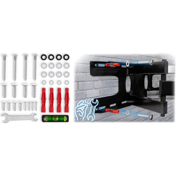 TV tartó konzol, fali, Humberg HM-883, fekete, 23"–60" méretig, dönthető és forgatható, 6-37 cm faltávolság, VESA 50 × 50–400 × 400, teherbírás: 45 kg