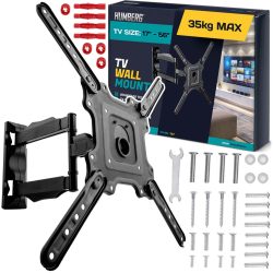   TV tartó konzol, fali, Humberg, fekete, 17"–56" méretig, dönthető és forgatható, 5-40 cm faltávolság, VESA 100 × 100–400 × 400, teherbírás: 35 kg