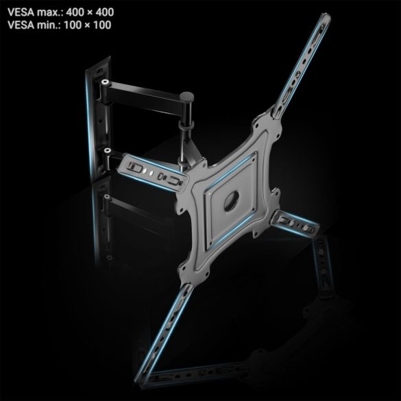 TV tartó konzol, fali, Humberg, fekete, 17"–56" méretig, dönthető és forgatható, 5-40 cm faltávolság, VESA 100 × 100–400 × 400, teherbírás: 35 kg