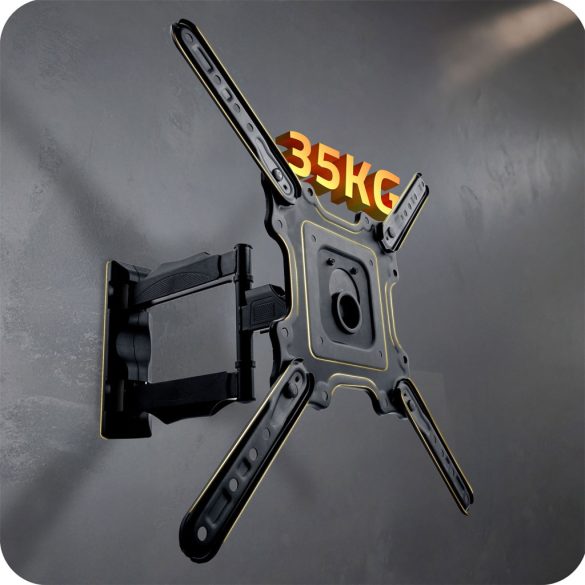 TV tartó konzol, fali, Humberg, fekete, 17"–56" méretig, dönthető és forgatható, 5-40 cm faltávolság, VESA 100 × 100–400 × 400, teherbírás: 35 kg