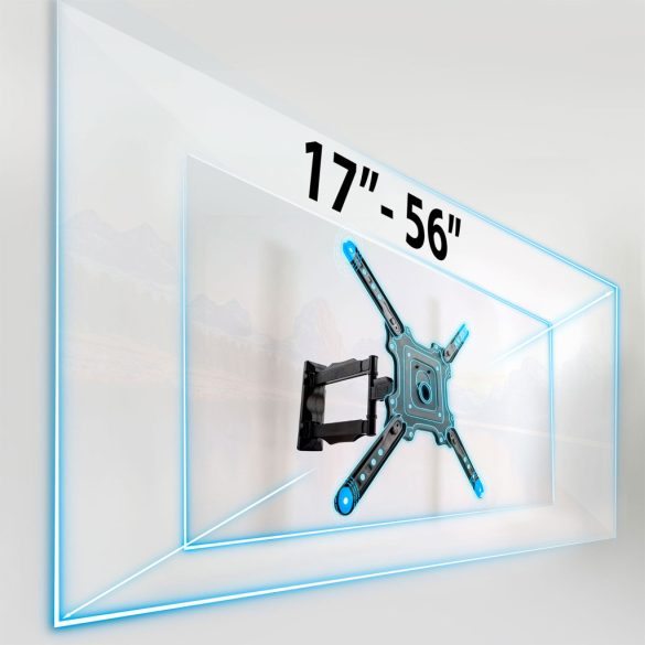 TV tartó konzol, fali, Humberg, fekete, 17"–56" méretig, dönthető és forgatható, 5-40 cm faltávolság, VESA 100 × 100–400 × 400, teherbírás: 35 kg