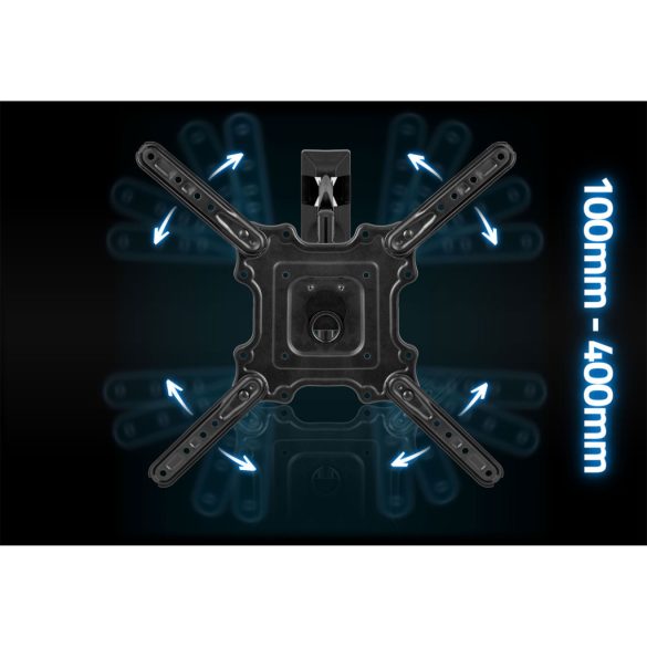 TV tartó konzol, fali, Humberg, fekete, 17"–56" méretig, dönthető és forgatható, 5-40 cm faltávolság, VESA 100 × 100–400 × 400, teherbírás: 35 kg