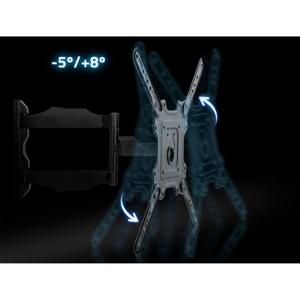 TV tartó konzol, fali, Humberg, fekete, 17"–56" méretig, dönthető és forgatható, 5-40 cm faltávolság, VESA 100 × 100–400 × 400, teherbírás: 35 kg