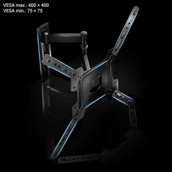 TV tartó konzol, fali, Humberg, fekete, 17"–56" méretig, dönthető és forgatható, 5,4-42,5 cm faltávolság, VESA 75 × 75–400 × 400, teherbírás: 30 kg