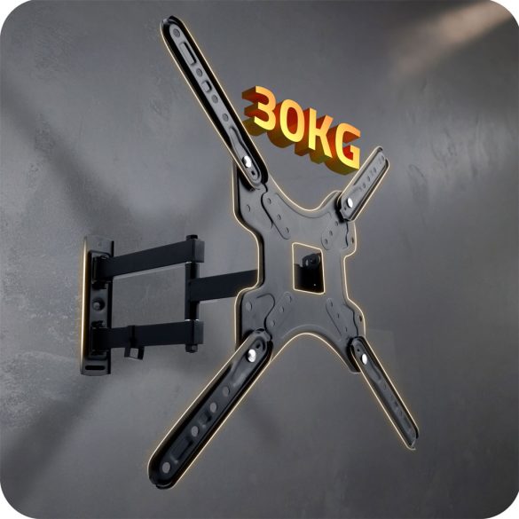 TV tartó konzol, fali, Humberg, fekete, 17"–56" méretig, dönthető és forgatható, 5,4-42,5 cm faltávolság, VESA 75 × 75–400 × 400, teherbírás: 30 kg